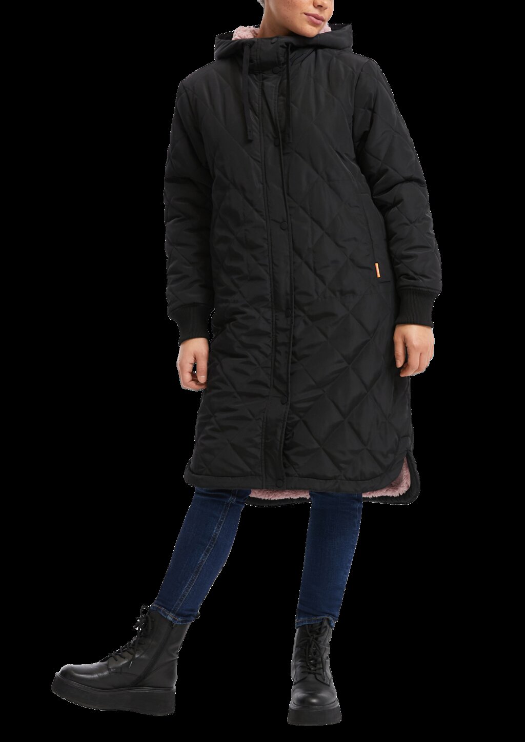 Locker geschnittener Steppmantel mit Teddyfutter