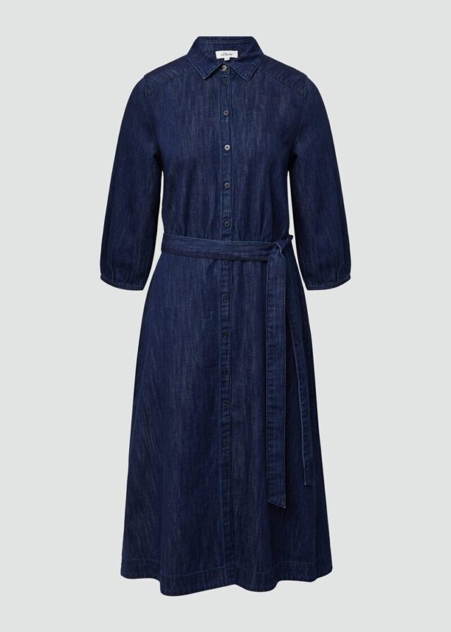 Jeanskleid mit 3/4-Ärmeln und Knopfleiste