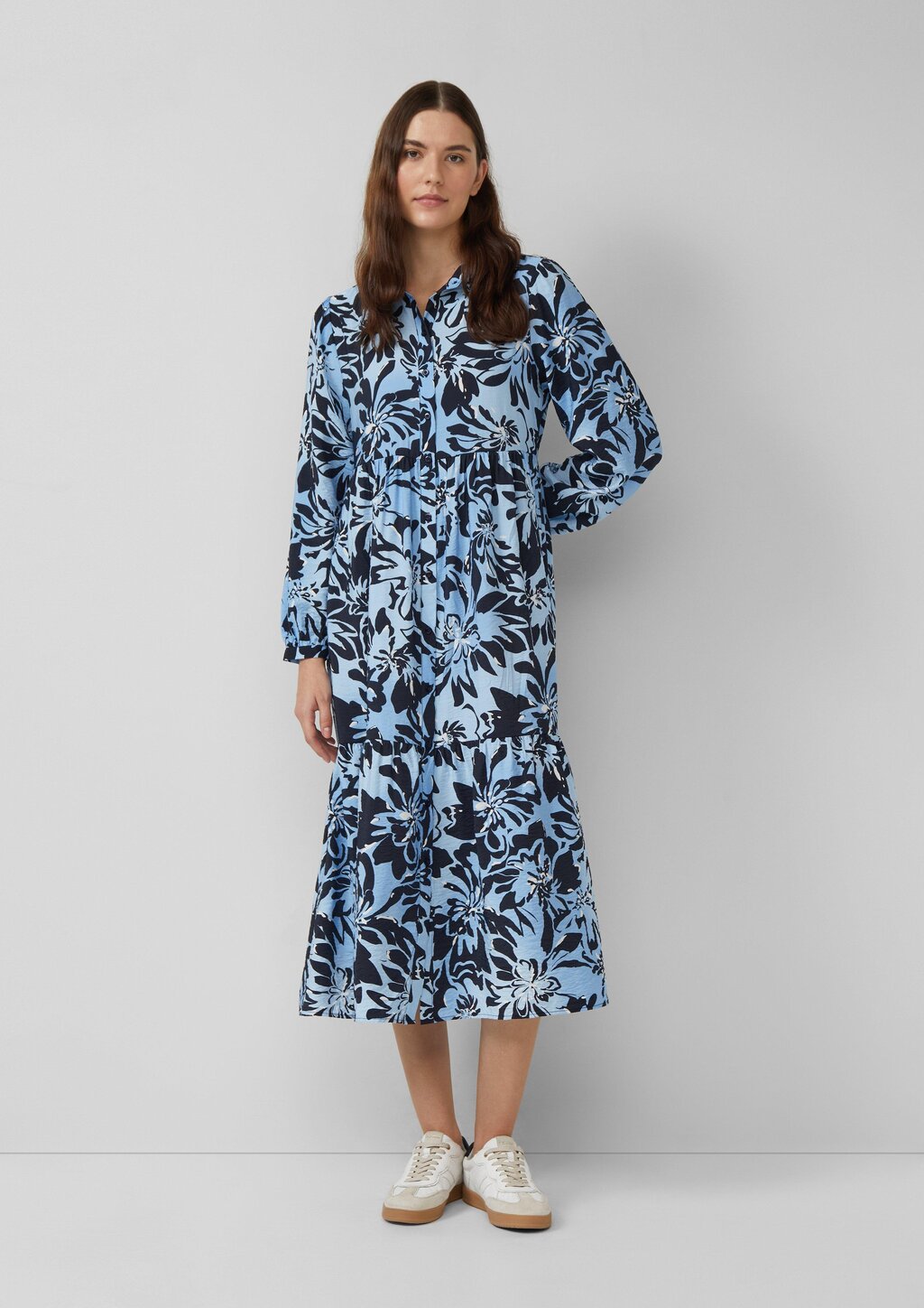 Strukturiertes Viskosemix-Kleid im A-Shape mit Eingrifftaschen