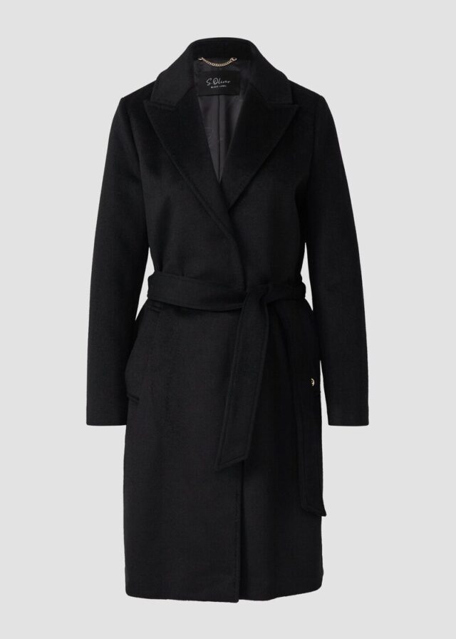 Mantel aus Wollmix mit Jacquard-Futter und Bindegürtel