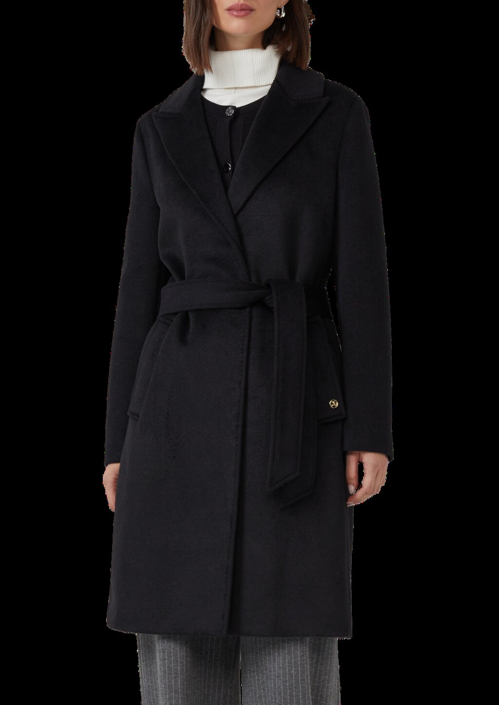 Mantel aus Wollmix mit Jacquard-Futter und Bindegürtel