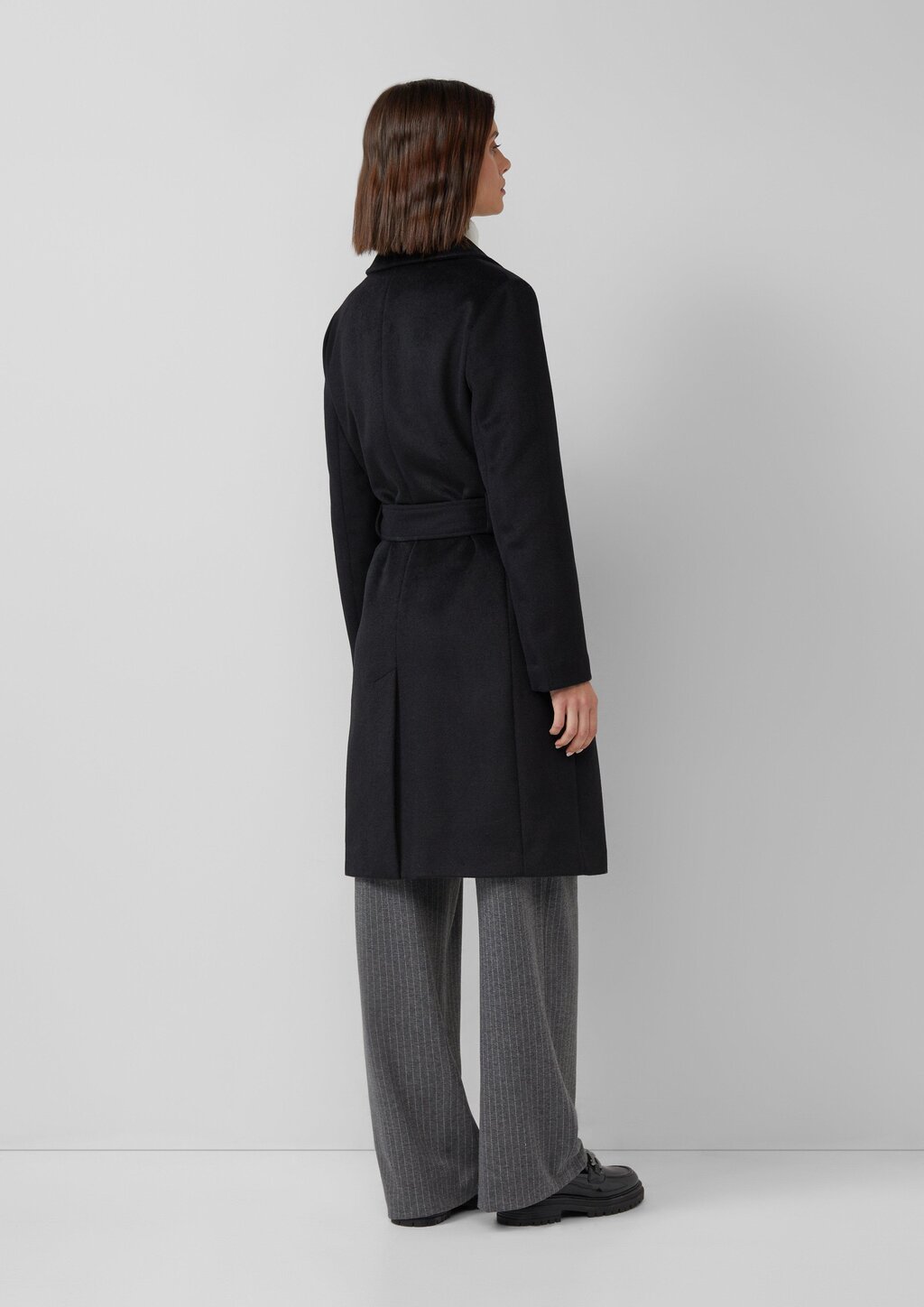 Mantel aus Wollmix mit Jacquard-Futter und Bindegürtel