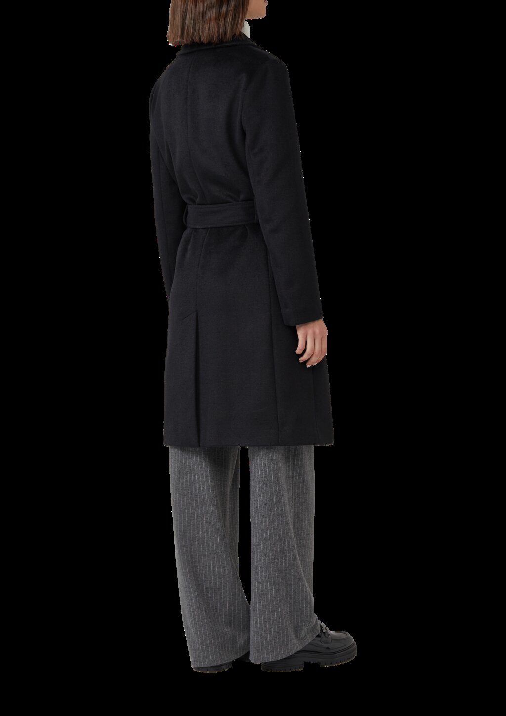 Mantel aus Wollmix mit Jacquard-Futter und Bindegürtel