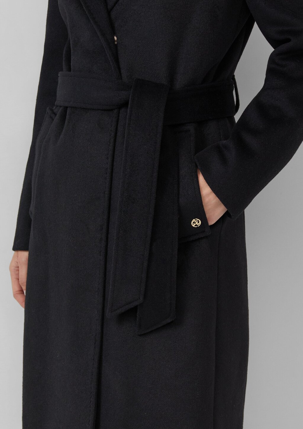 Mantel aus Wollmix mit Jacquard-Futter und Bindegürtel