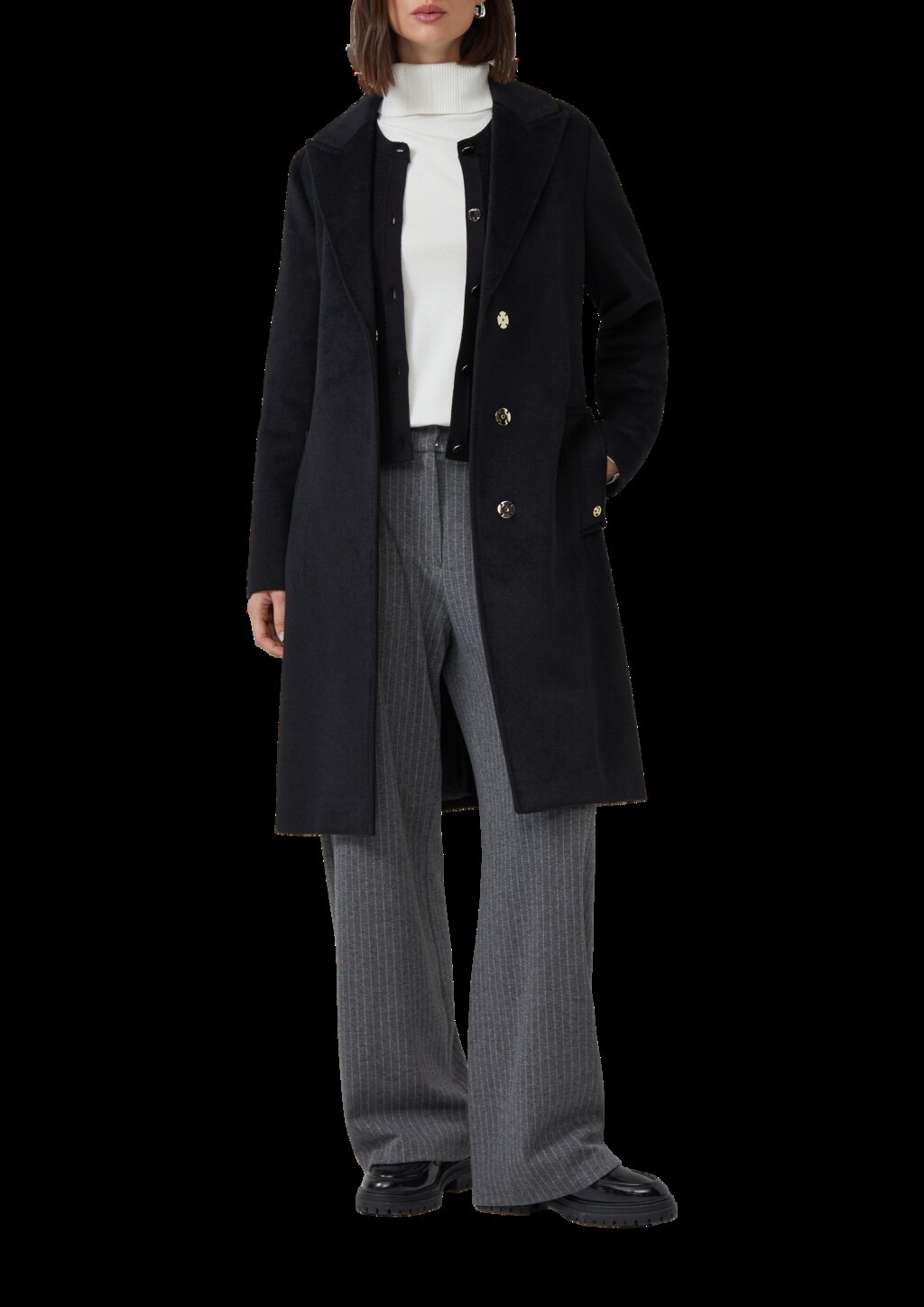 Mantel aus Wollmix mit Jacquard-Futter und Bindegürtel