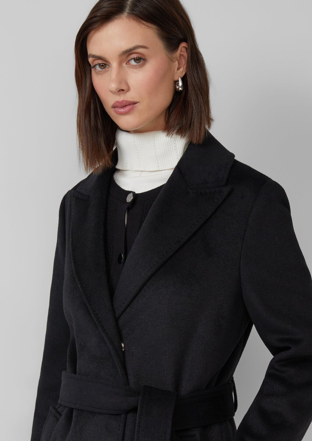 Mantel aus Wollmix mit Jacquard-Futter und Bindegürtel