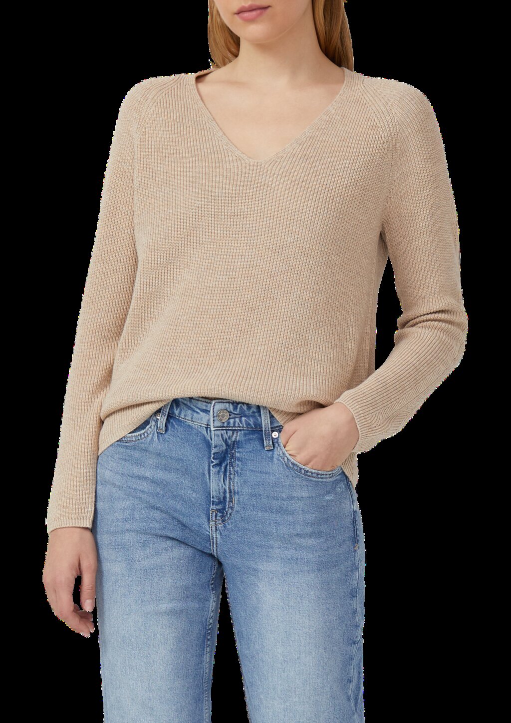 Strickpullover aus Baumwollmix mit V-Ausschnitt