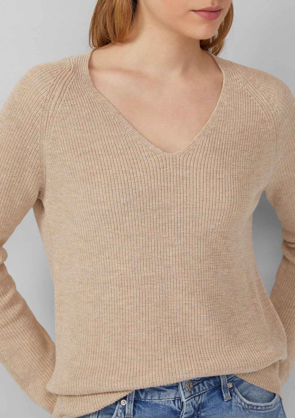 Strickpullover aus Baumwollmix mit V-Ausschnitt