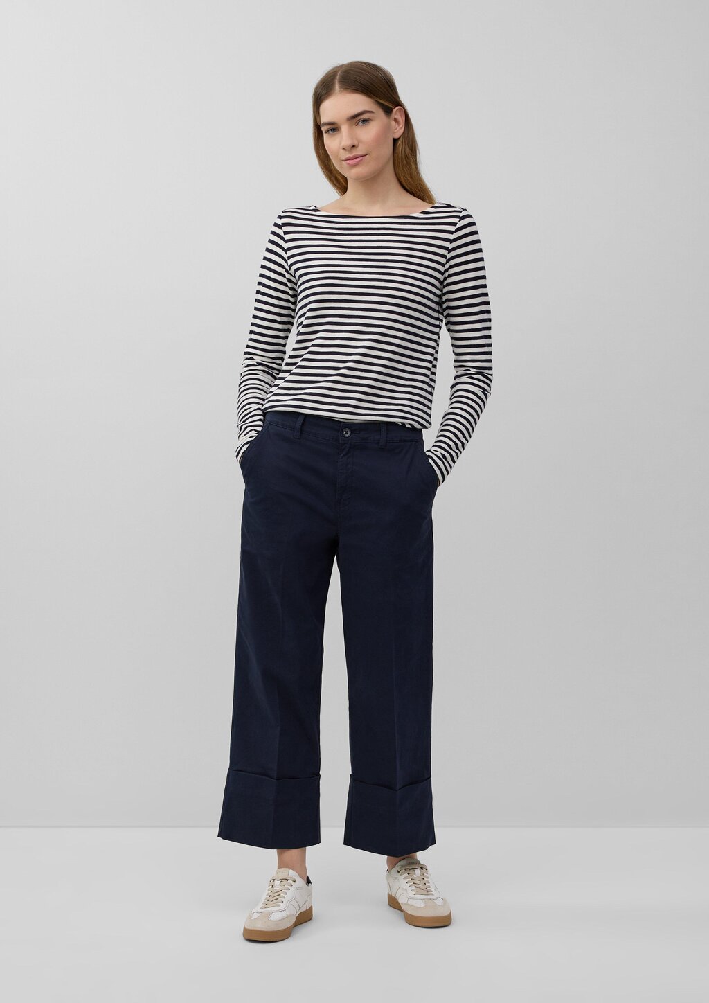 Baumwoll-Culotte mit Bügelfalte und fixiertem Umschlag