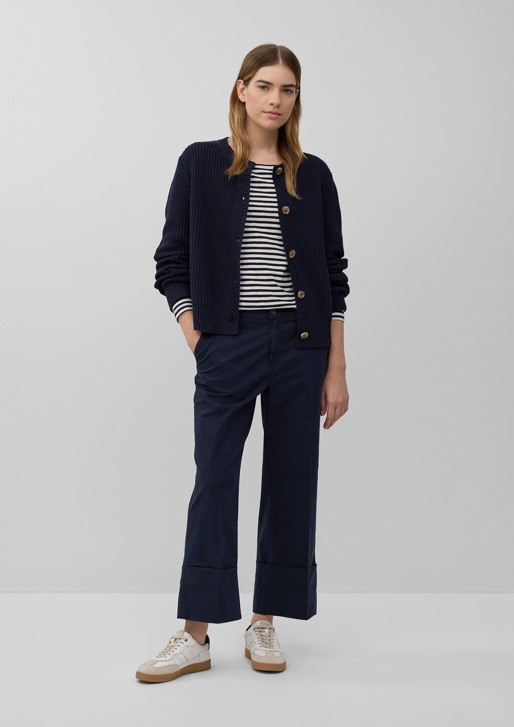 Baumwoll-Culotte mit Bügelfalte und fixiertem Umschlag