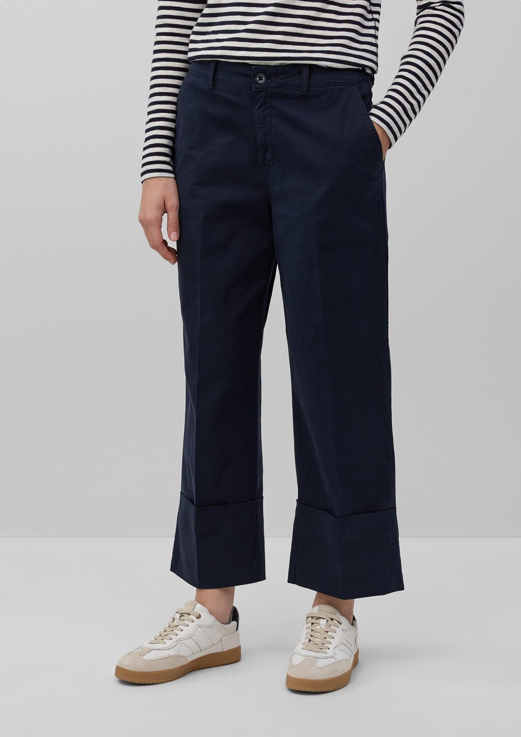 Baumwoll-Culotte mit Bügelfalte und fixiertem Umschlag