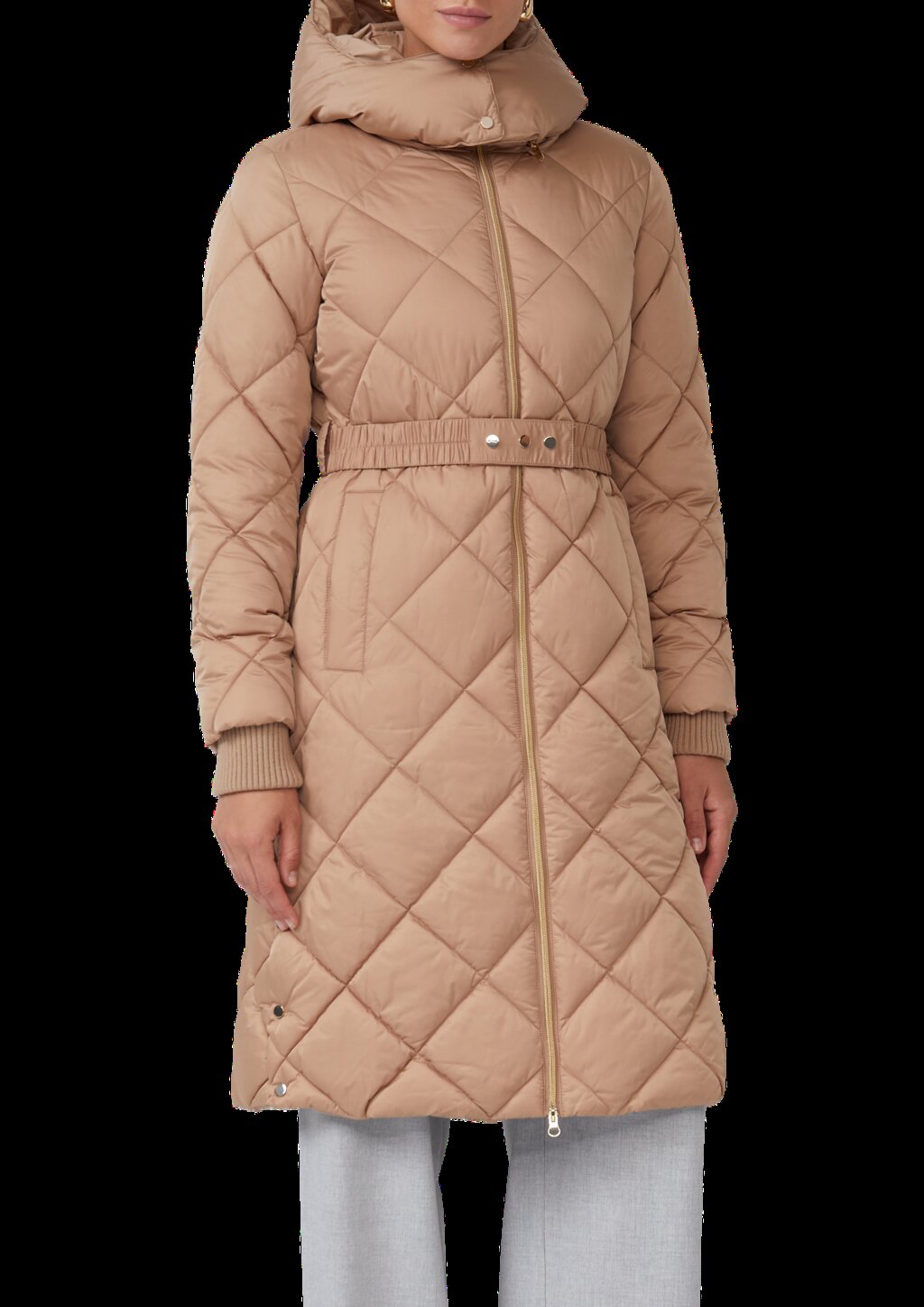 Wattierter Steppmantel mit abnehmbarer Kapuze und Reißverschluss