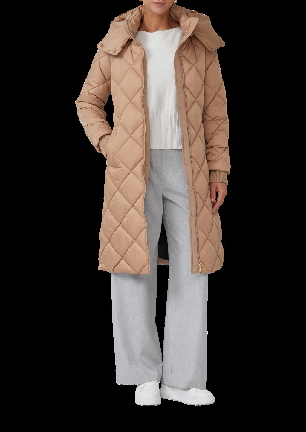 Wattierter Steppmantel mit abnehmbarer Kapuze und Reißverschluss