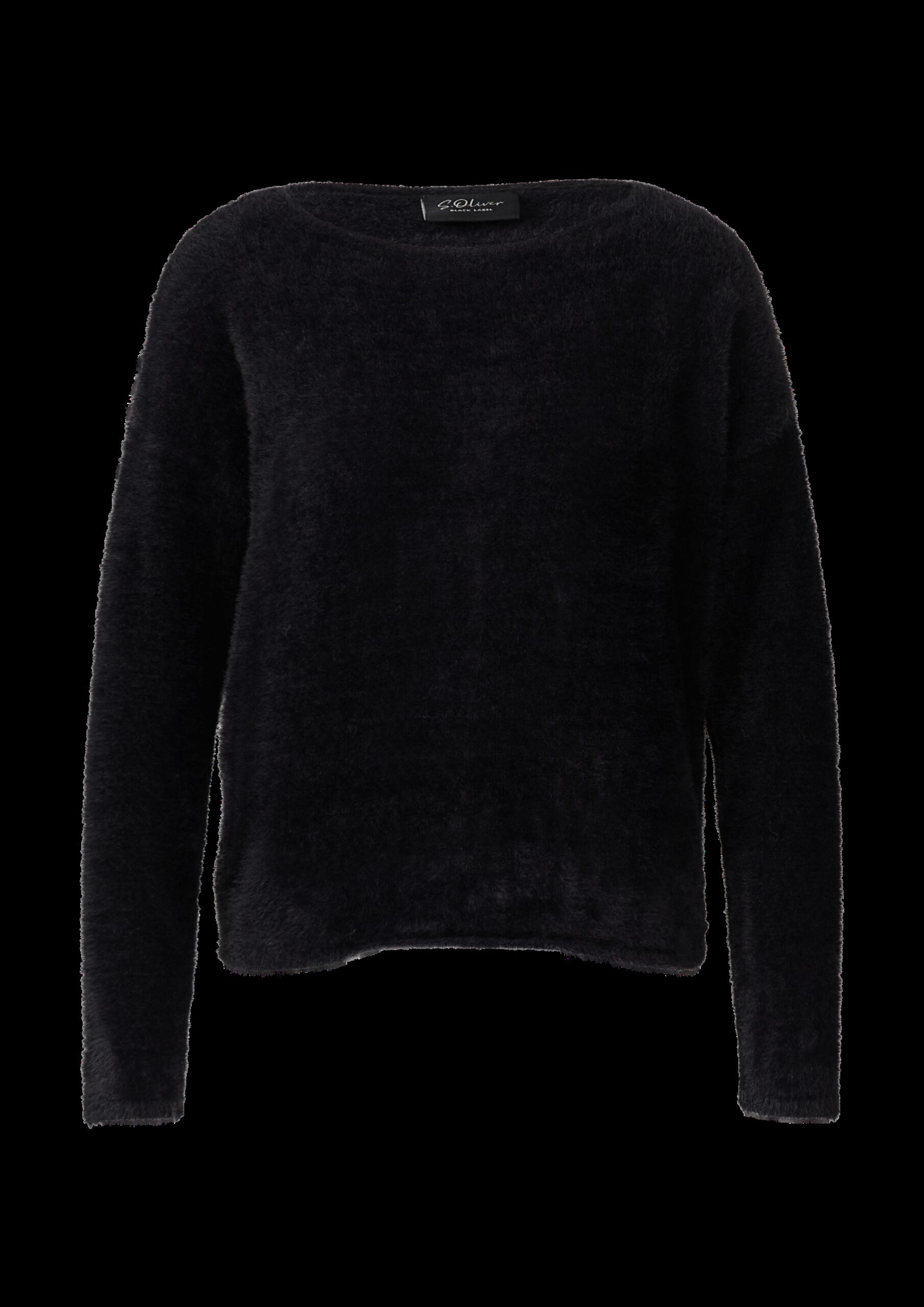 Flauschiger Pullover mit U-Boot-Ausschnitt