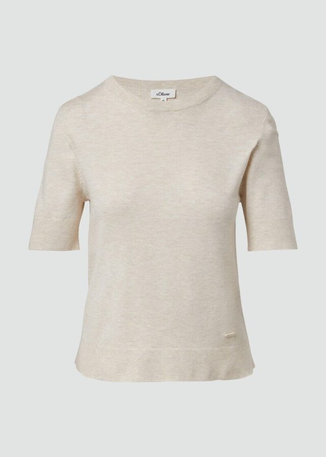 Kurzärmeliger Strickpullover mit Rippbündchen im Slim Fit