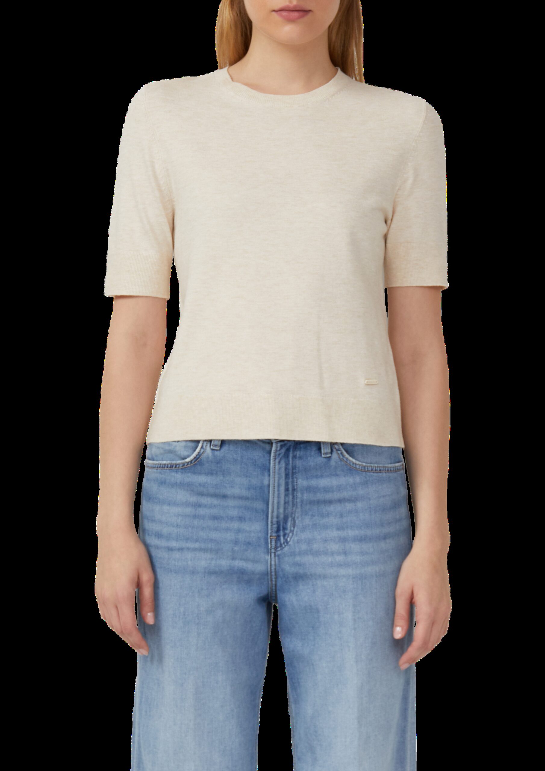 Kurzärmeliger Strickpullover mit Rippbündchen im Slim Fit