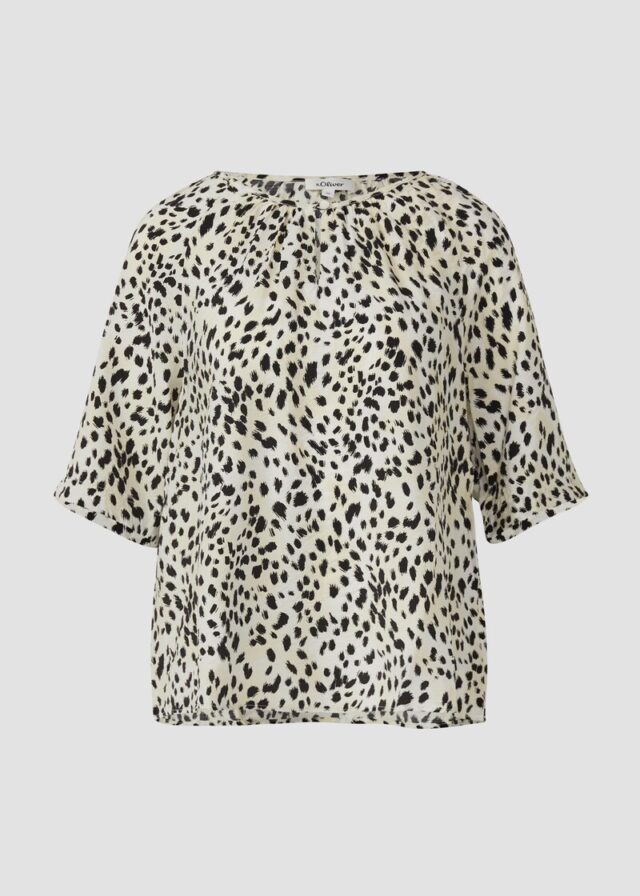 Strukturierte Bluse aus Viskosemix mit Raffung