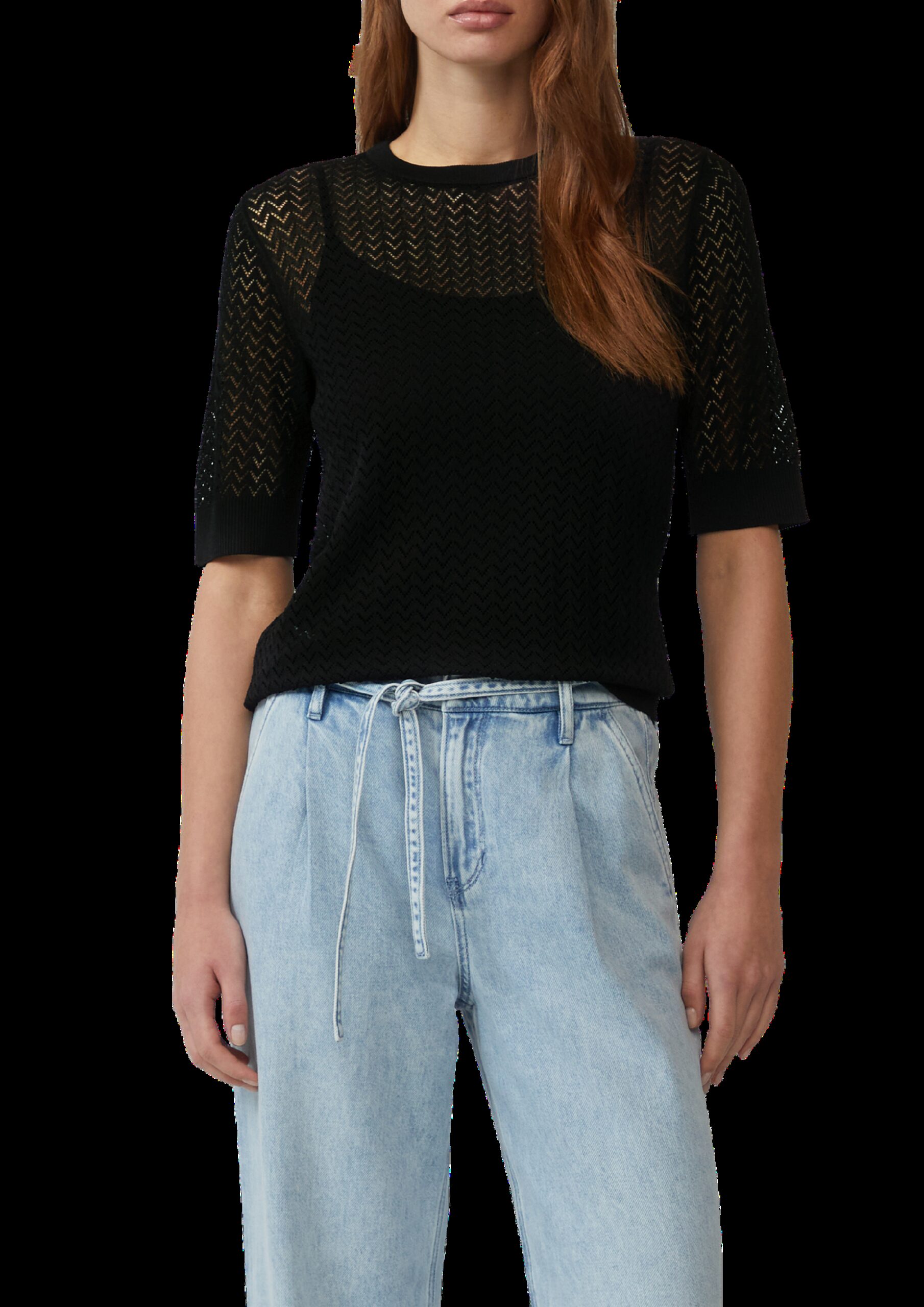 Transparenter Feinstrickpullover mit Lochmuster aus Viskosemix