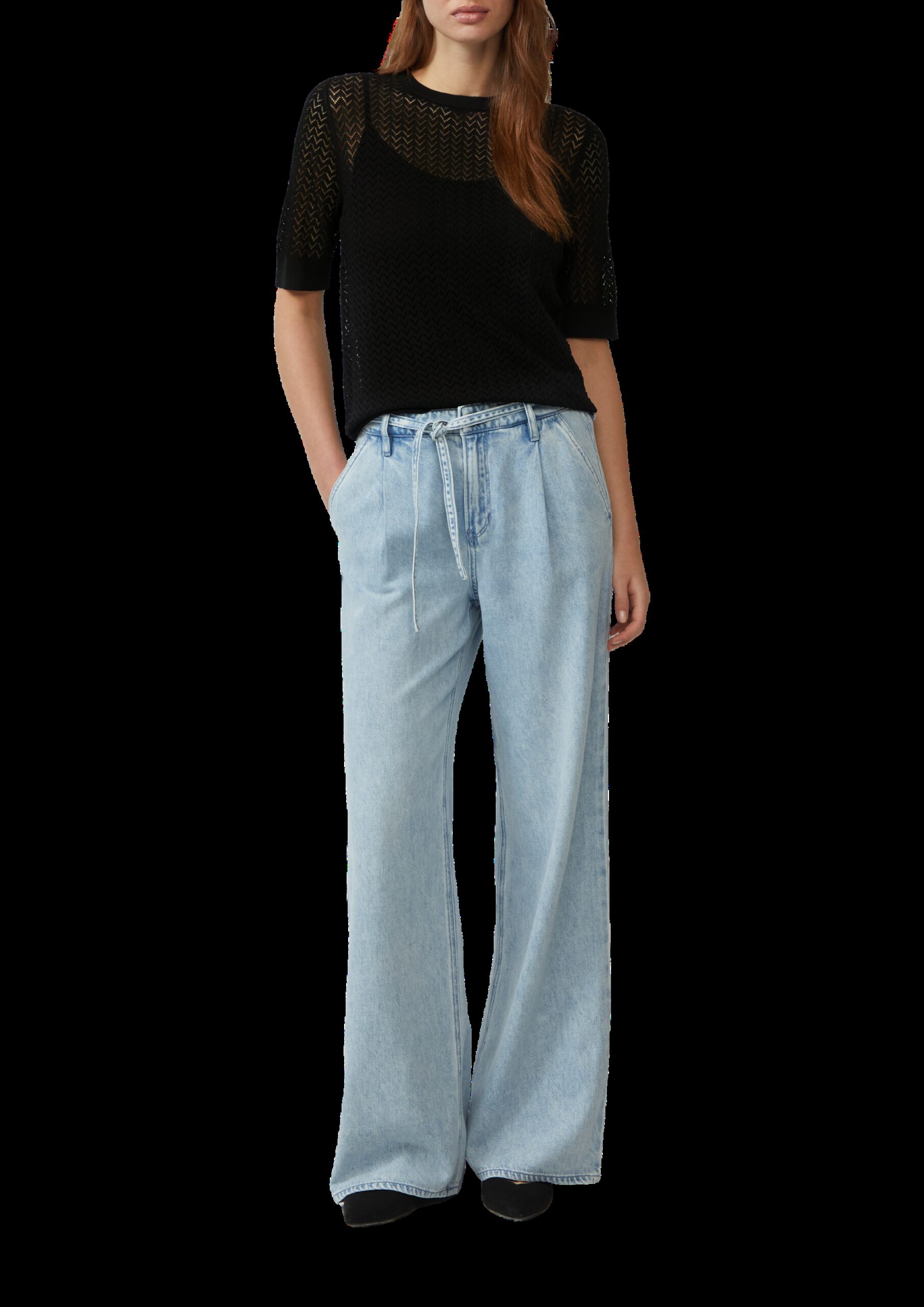 Transparenter Feinstrickpullover mit Lochmuster aus Viskosemix