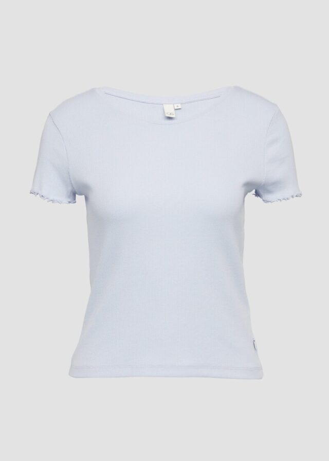 Verkürtzes Rippshirt mit Rundhalsausschnitt
