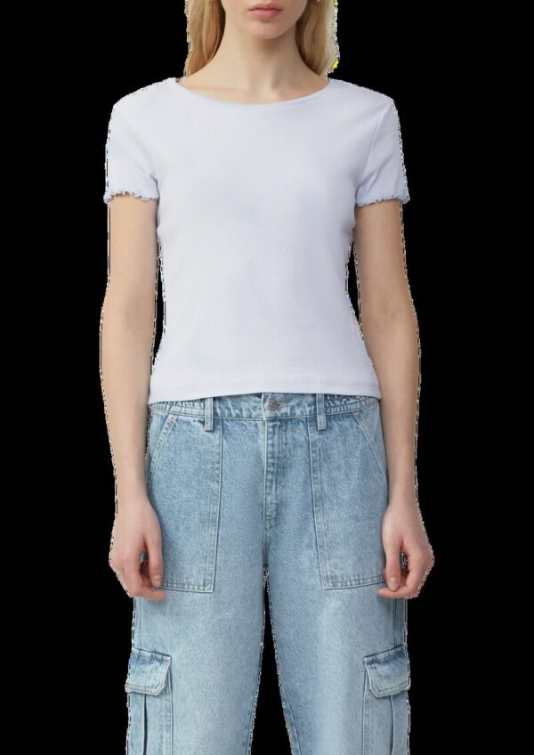 Verkürtzes Rippshirt mit Rundhalsausschnitt