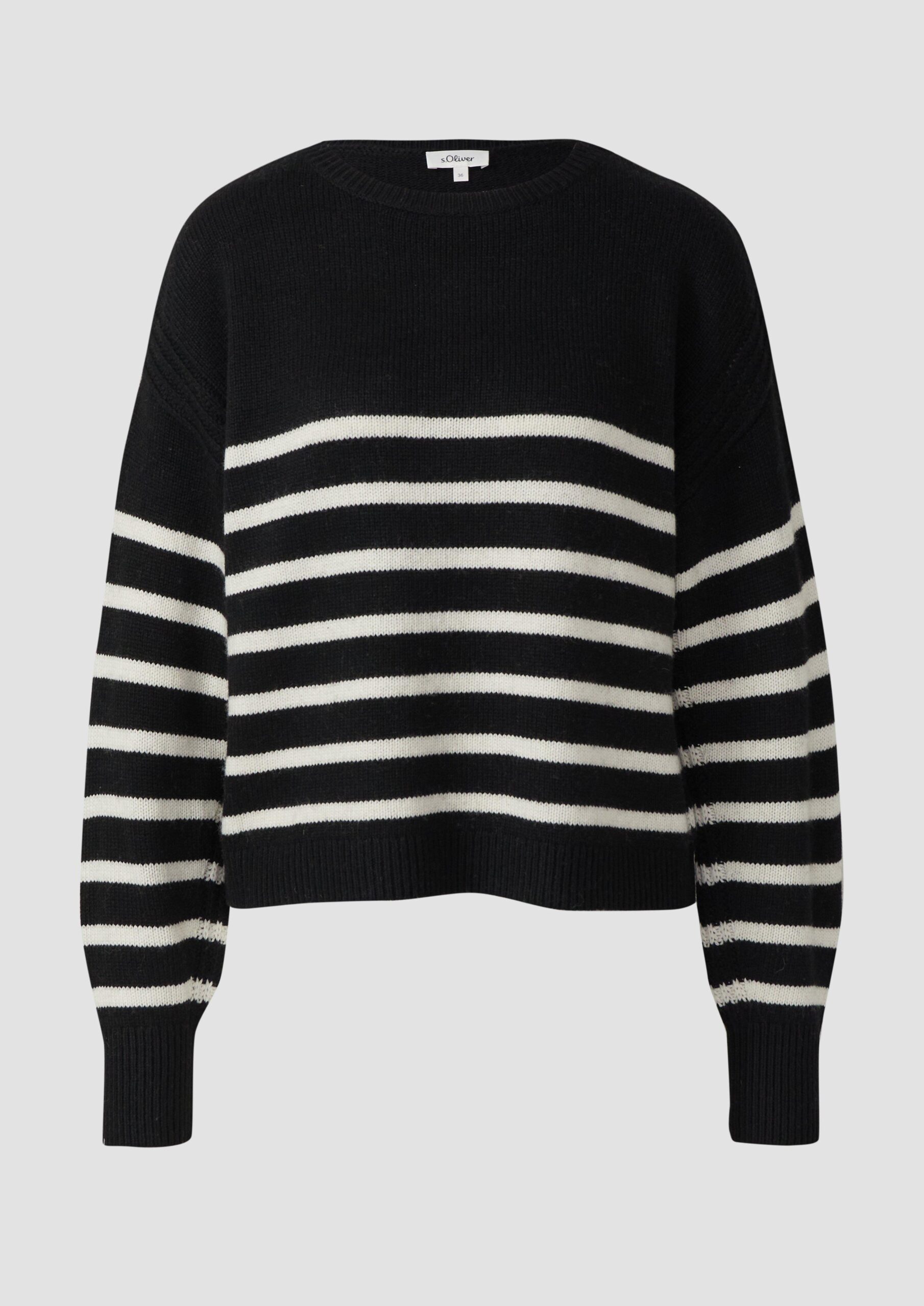 Gestreifter Strickpullover aus Wollmix mit Ripp-Details