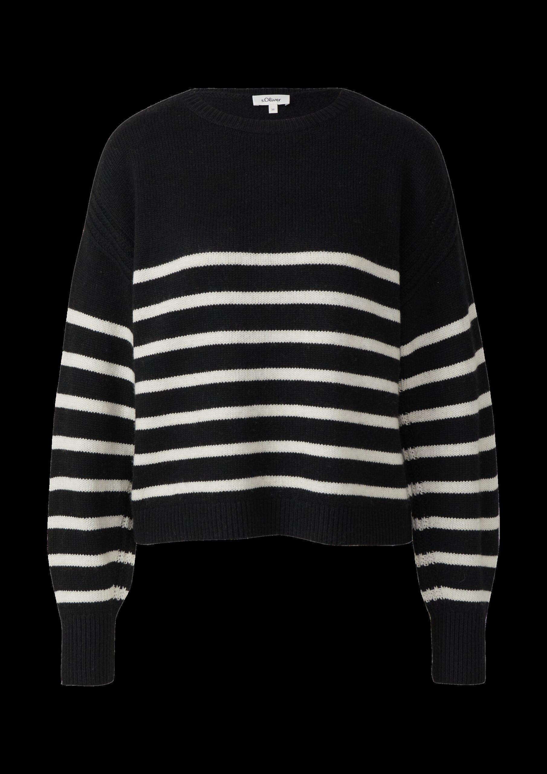 Gestreifter Strickpullover aus Wollmix mit Ripp-Details