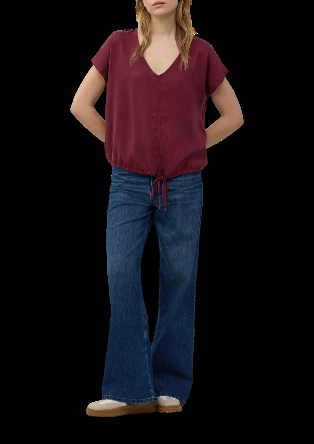 Ärmellose Bluse aus Lyocell mit Tunnelzug am Saum