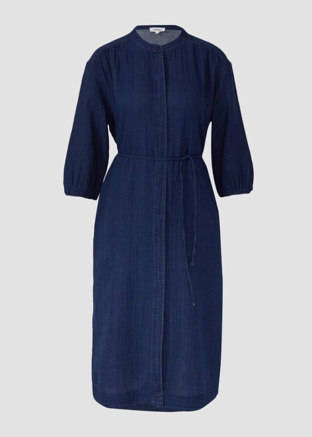 Indigo dyed Midikleid mit Eingrifftaschen