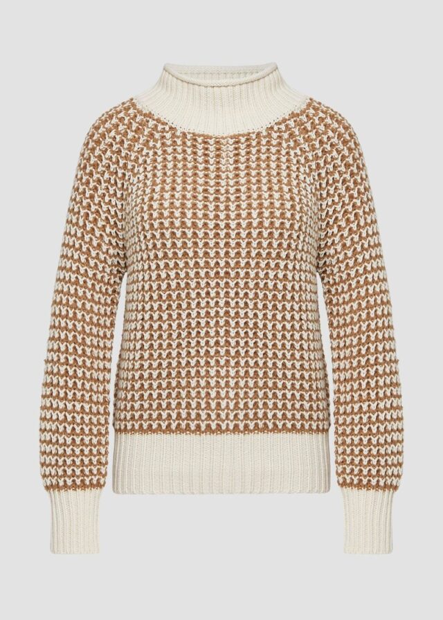 Gemusterter Strickpullover mit Stehkragen im Relaxed Fit