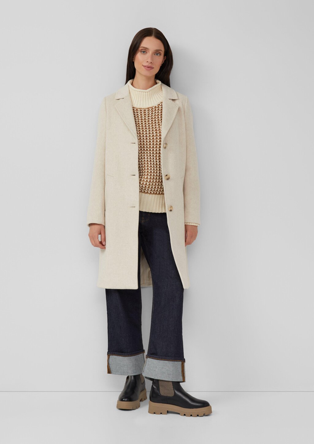 Gemusterter Strickpullover mit Stehkragen im Relaxed Fit