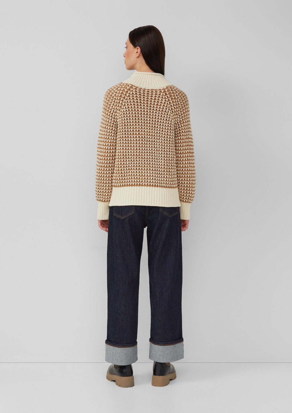 Gemusterter Strickpullover mit Stehkragen im Relaxed Fit