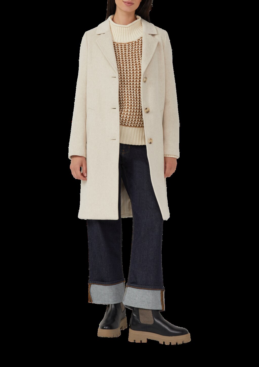 Gemusterter Strickpullover mit Stehkragen im Relaxed Fit