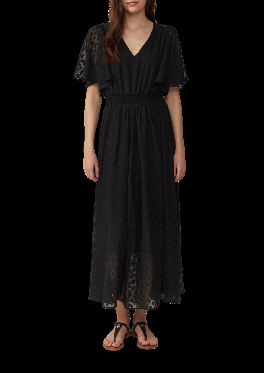 Festliches Maxikleid aus Struktur-Chiffon mit gesmokter Taille