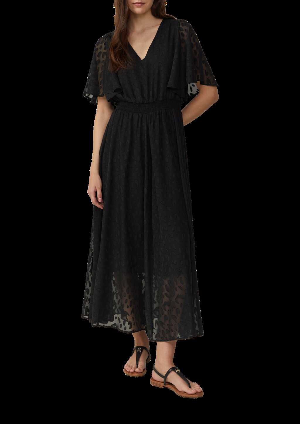 Festliches Maxikleid aus Struktur-Chiffon mit gesmokter Taille