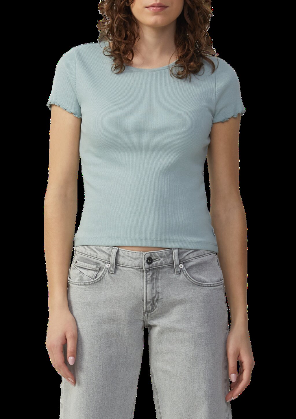 Verkürztes Rippshirt mit Rundhalsausschnitt