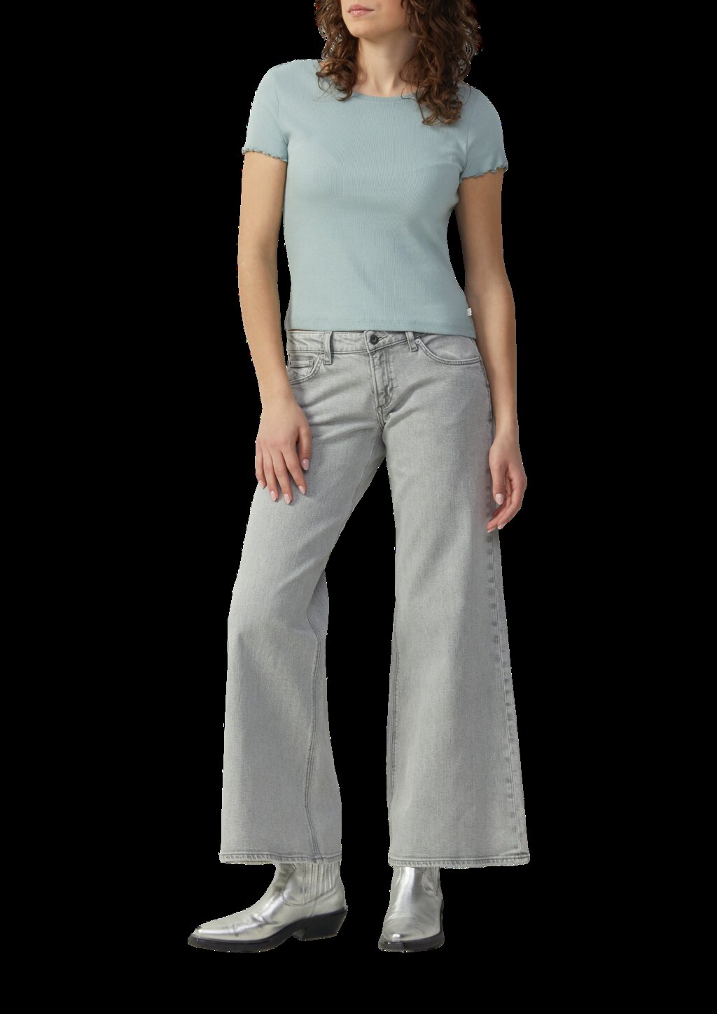 Verkürztes Rippshirt mit Rundhalsausschnitt