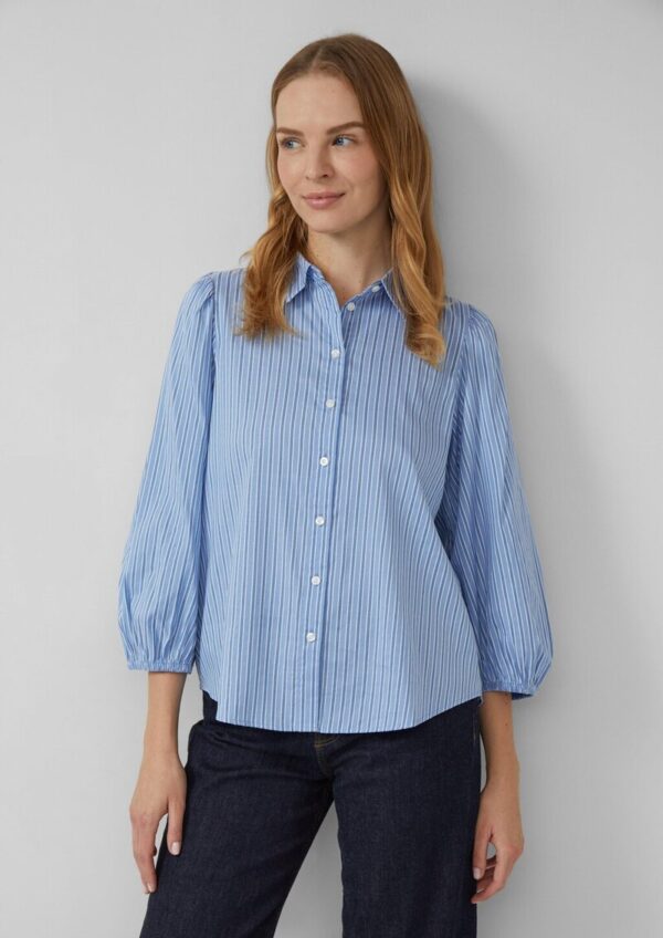 Gestreifte Hemdbluse mit 3/4-Arm und Raffung