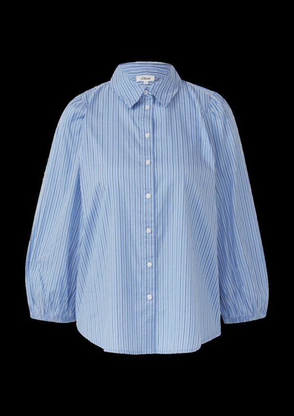 Gestreifte Hemdbluse mit 3/4-Arm und Raffung