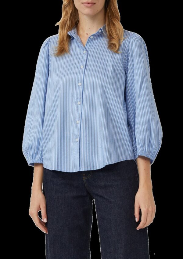 Gestreifte Hemdbluse mit 3/4-Arm und Raffung