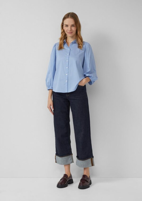 Gestreifte Hemdbluse mit 3/4-Arm und Raffung