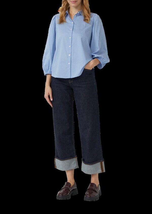 Gestreifte Hemdbluse mit 3/4-Arm und Raffung