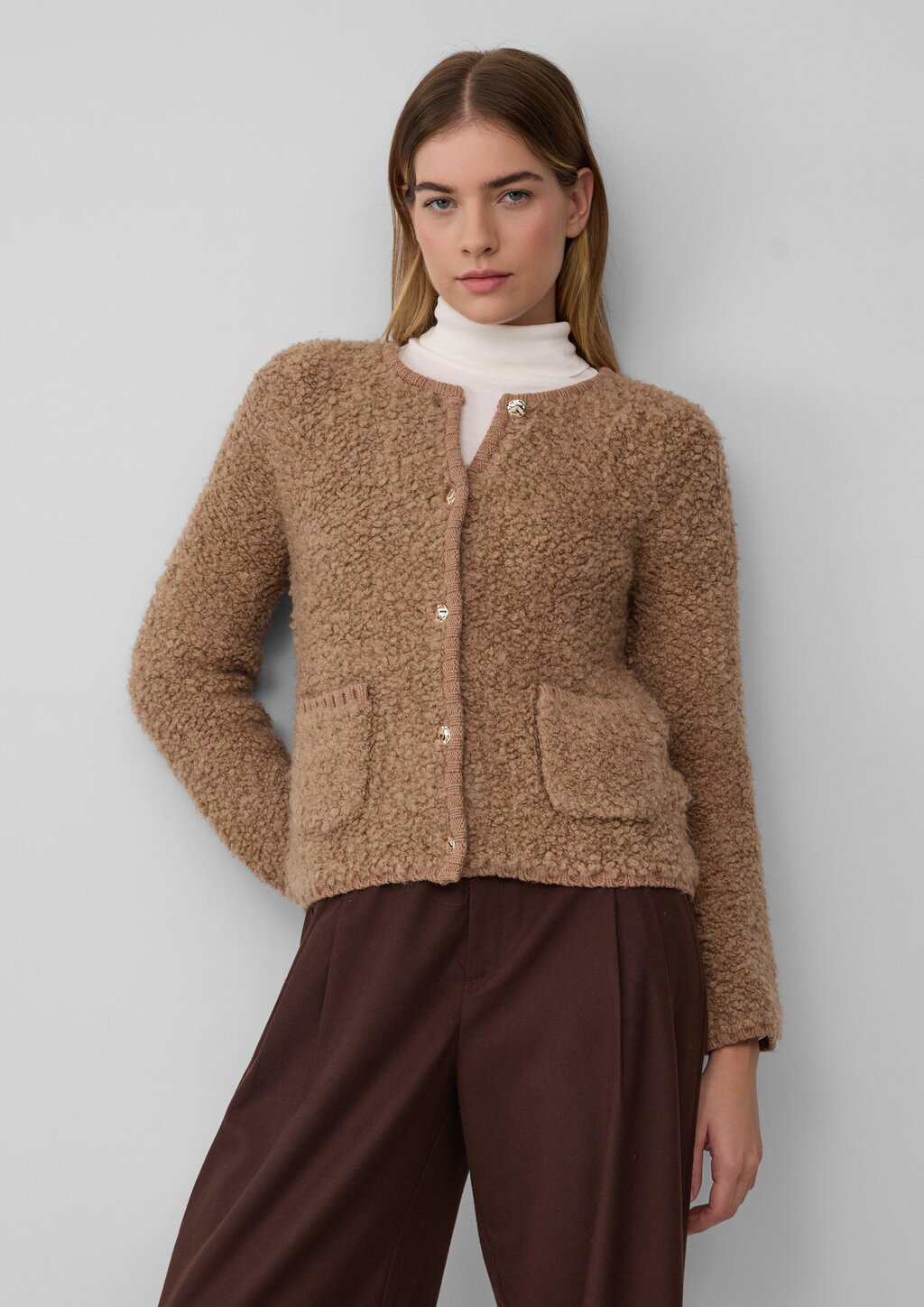 Bouclé-Strickjacke aus Alpaka-Wollmix