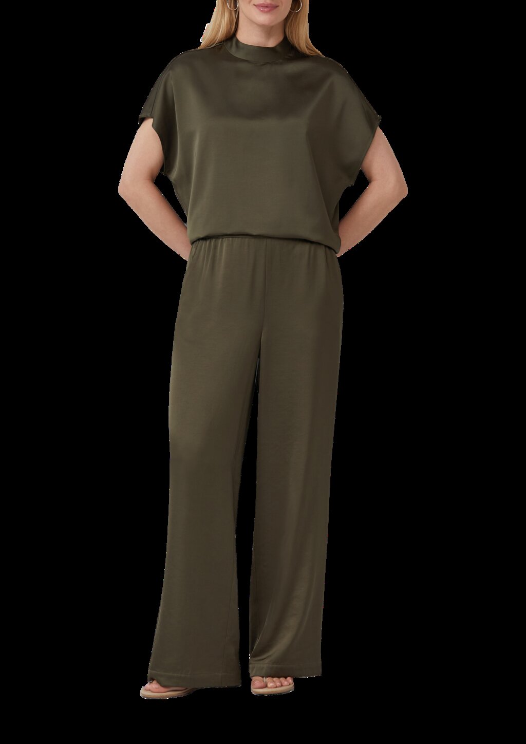 Satinierte Viskosemix-Bluse im Relaxed Fit mit Stehkragen