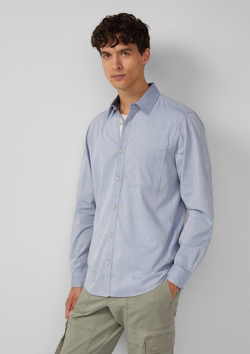 Regular Fit: Gemustertes Langarmhemd mit Brusttasche