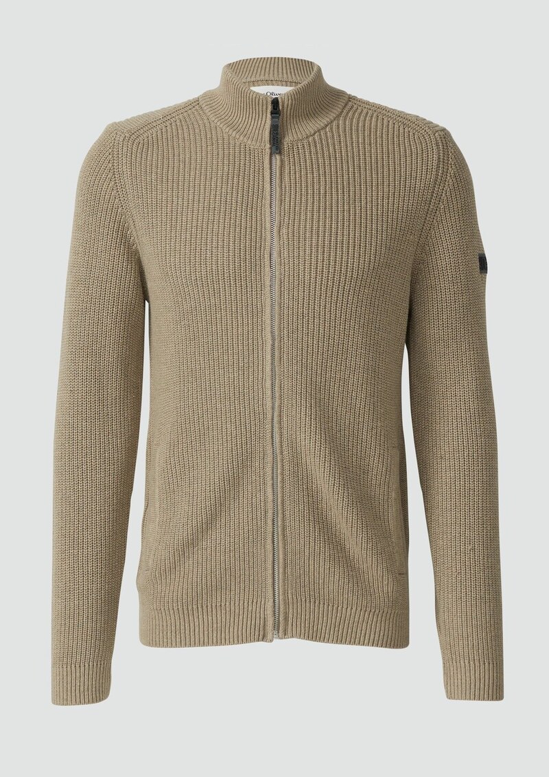 Struktur-Strickjacke mit Eingrifftaschen und Reißverschluss