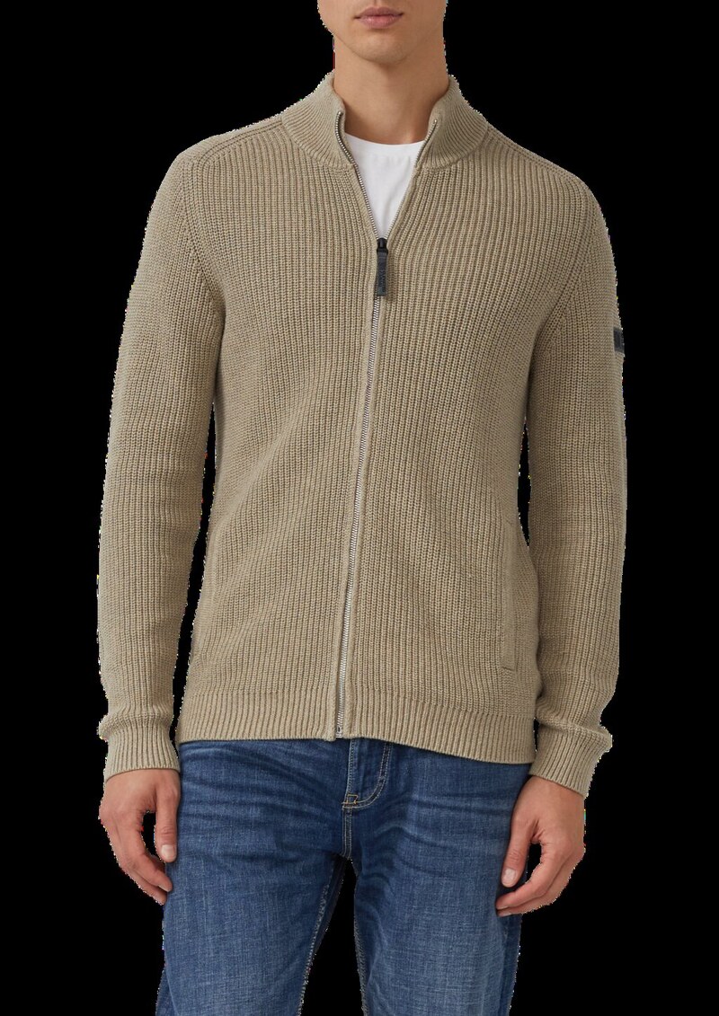 Struktur-Strickjacke mit Eingrifftaschen und Reißverschluss