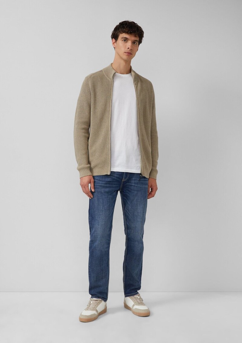 Struktur-Strickjacke mit Eingrifftaschen und Reißverschluss