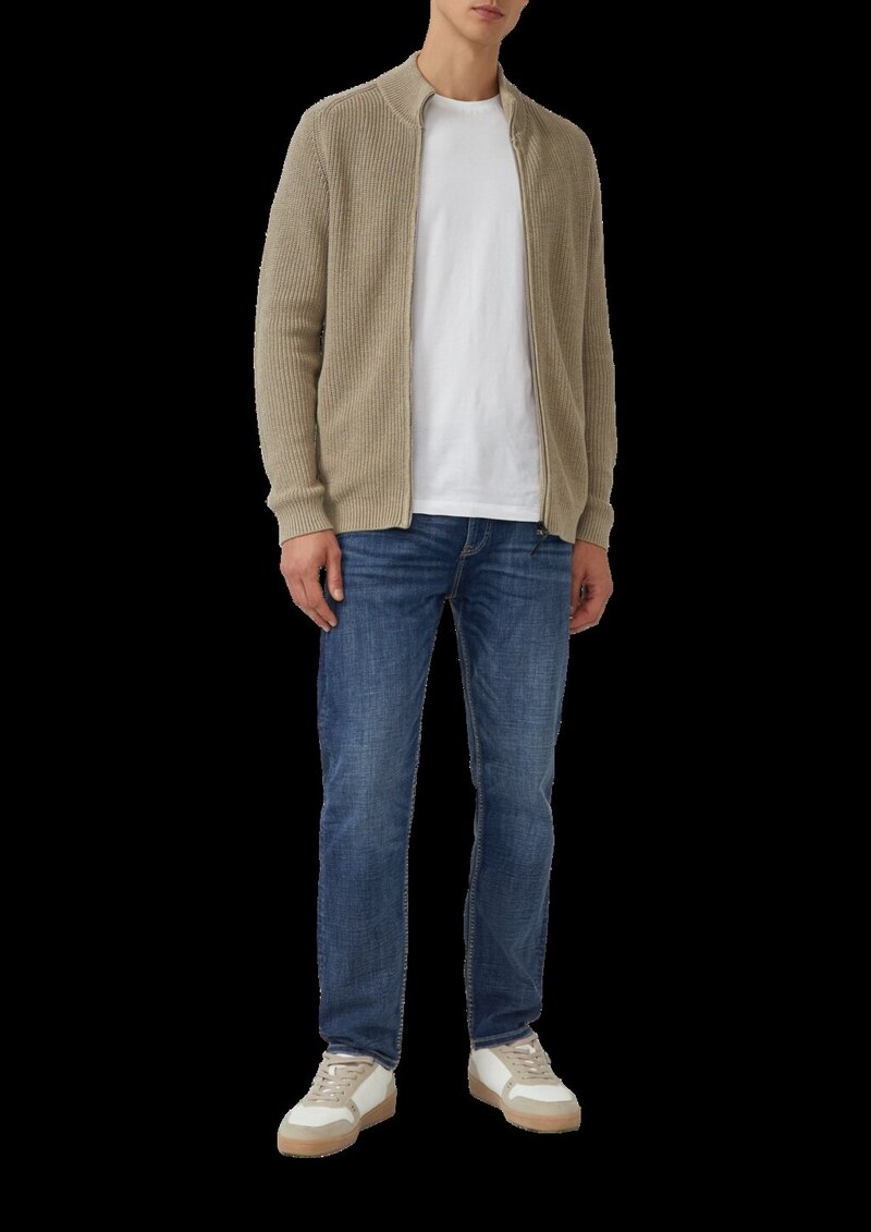 Struktur-Strickjacke mit Eingrifftaschen und Reißverschluss