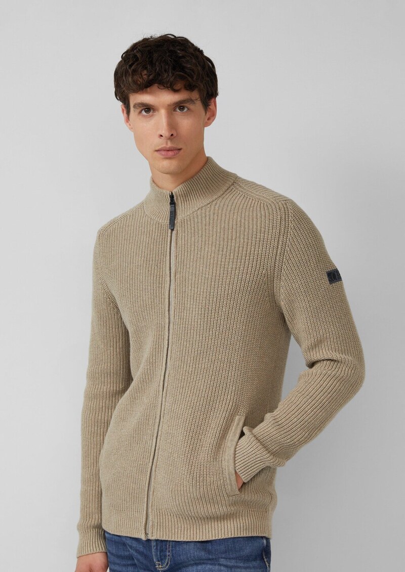 Struktur-Strickjacke mit Eingrifftaschen und Reißverschluss